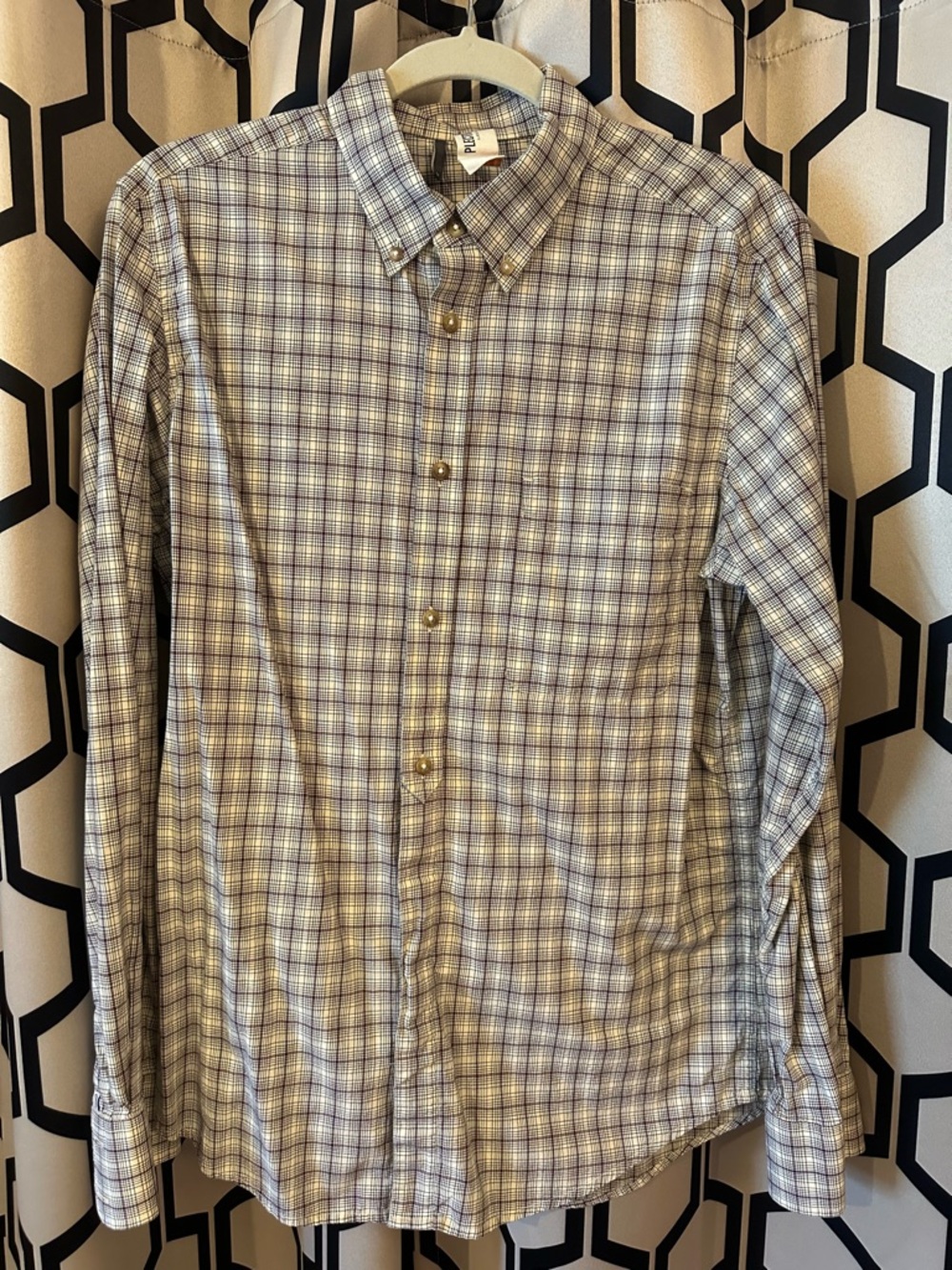 Men's Long-Sleeve Button-Down Plaid Shirt - Light Purple on Cream